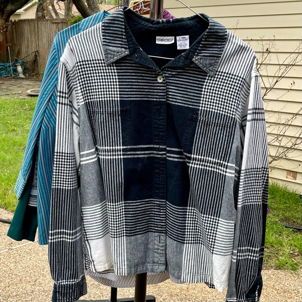 Black and white button-down blouse